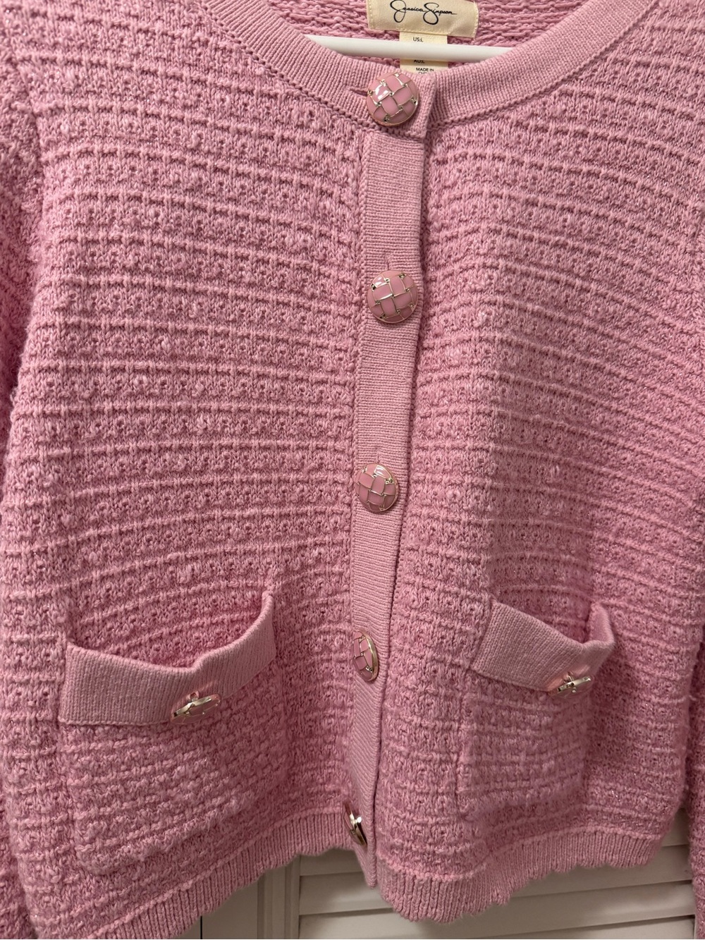 Jessica Simpson Pink Knit Button Cardigan